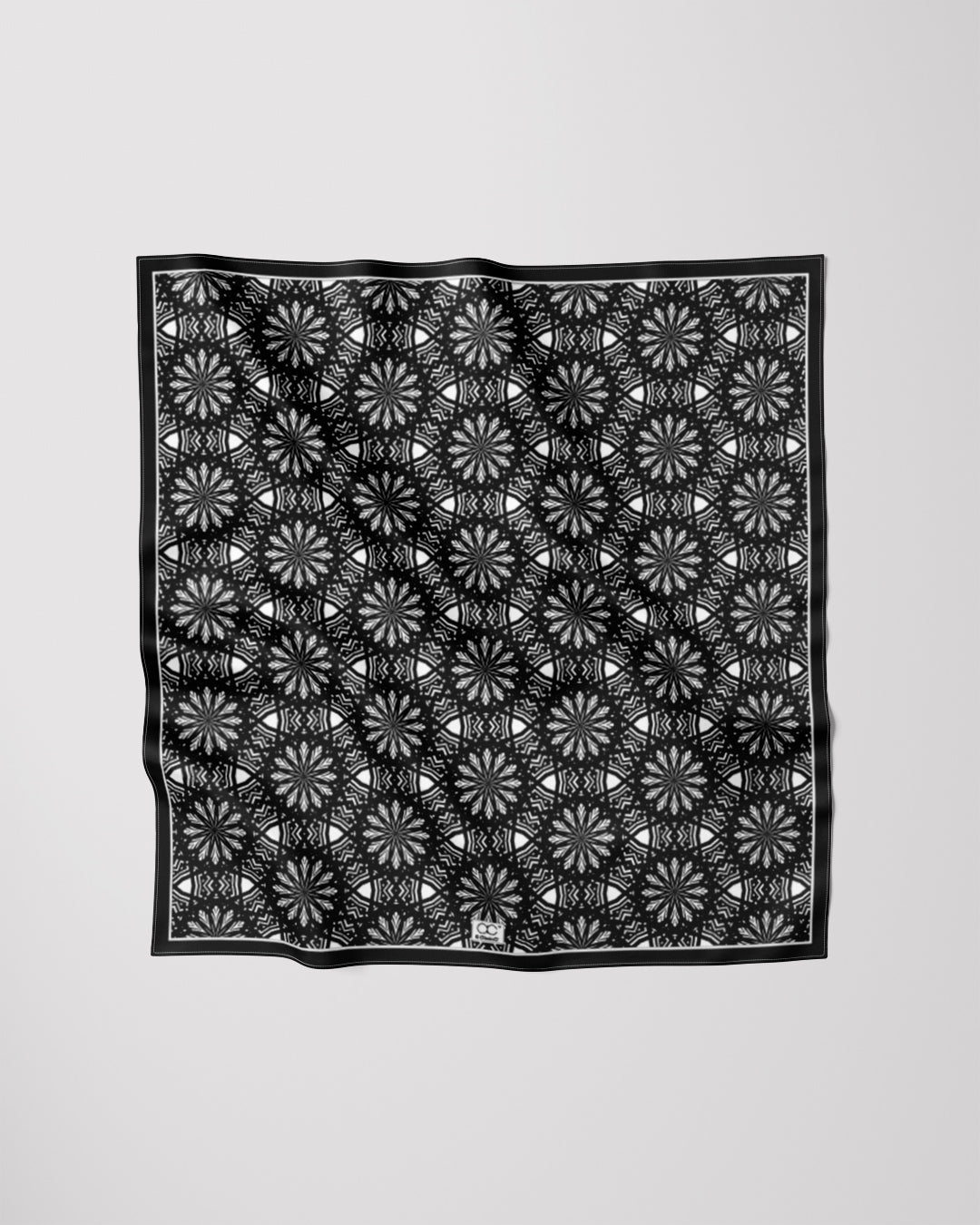 ASTER Mandala Pure Silk Square Black Scarf by Alesia Chaika