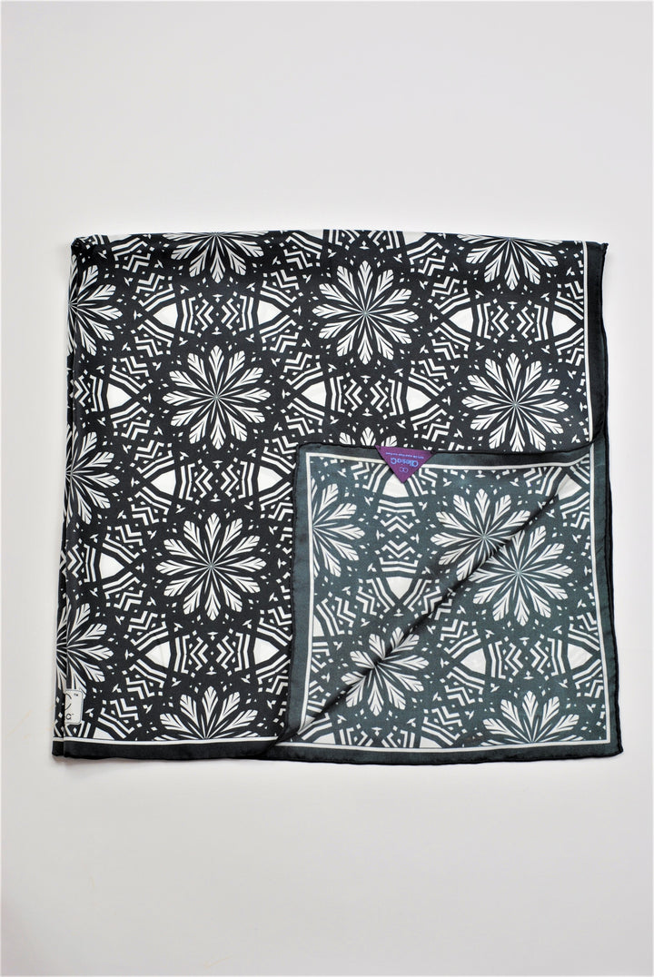 Aster Mandala Silk Scarf in Black and White – Alesia C. Mandala Collection