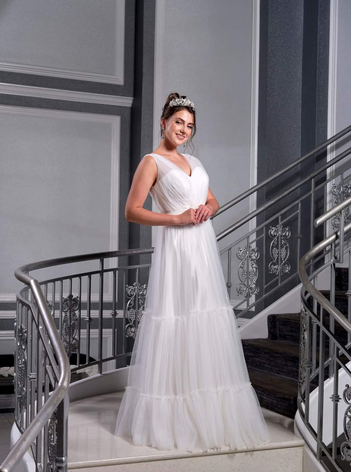 Alesia C. BALLERINA A Line Pleated Tulle Wedding Gown AlesiaC.com 