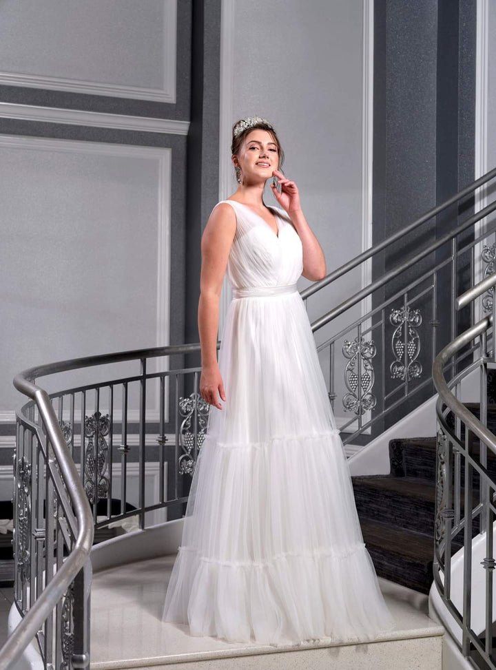 Alesia C. BALLERINA A Line Pleated Tulle Wedding Gown AlesiaC.com 