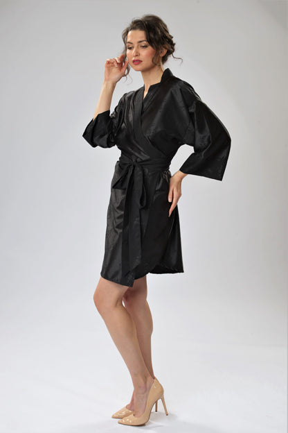 Bliss sleep Silk-Jacquard Kimono Robe Black