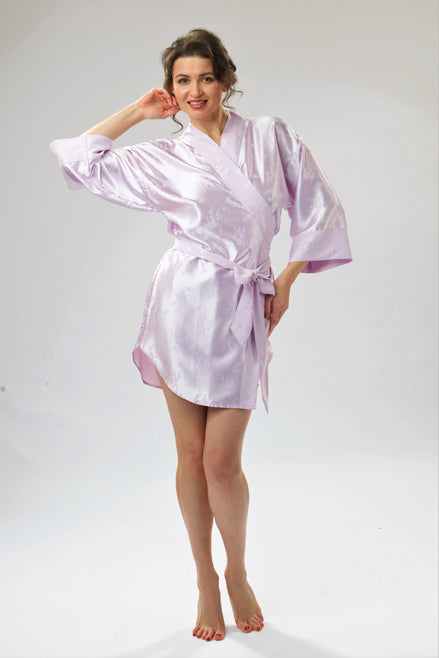 BlisSsleep Silk-Jacquard Kimono Robe Lavender