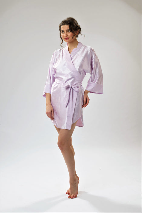 BlisSsleep Silk-Jacquard Kimono Robe Lavender