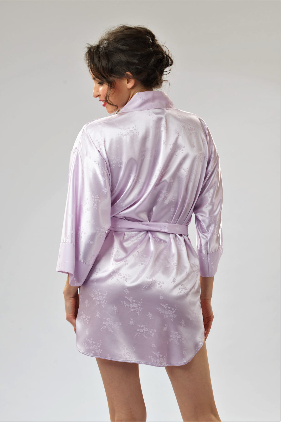 BlisSsleep Silk-Jacquard Kimono Robe Lavender