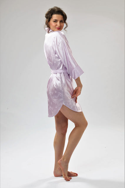 BlisSsleep Silk-Jacquard Kimono Robe Lavender