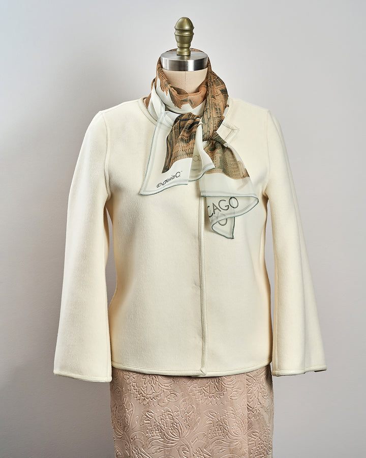 CHICAGO Skyline 100% Silk Georgette Oblong Scarf in Gold White