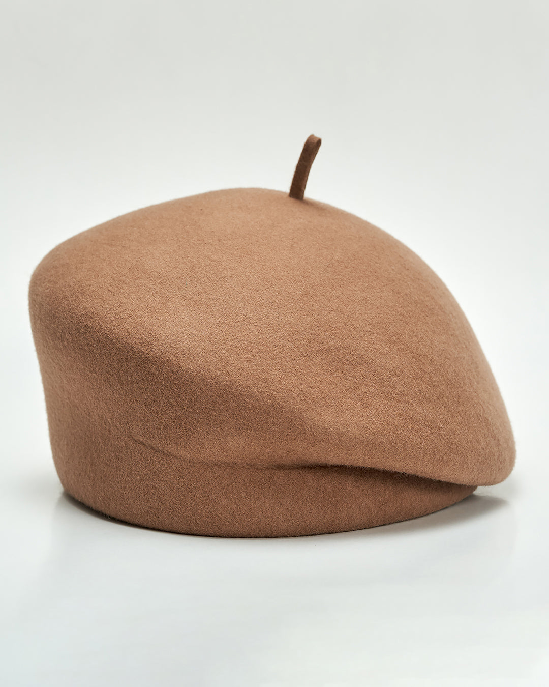 Mocha Mousse Felted Virgin Wool Teardrop Loop Beret Hat in Mocha Beige by Luxury Designer Alesia C. AlesiaC.com