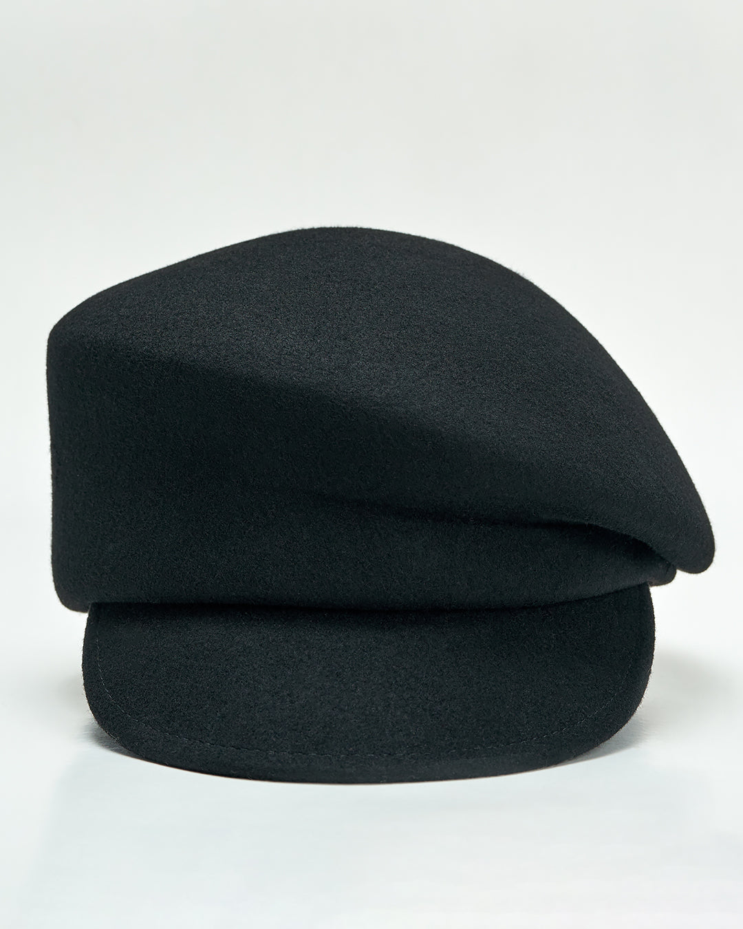 Luxury Designer Black Felted Virgin Wool Elegant Visor Beret with Visor by Alesia Chaika AlesiaC.com