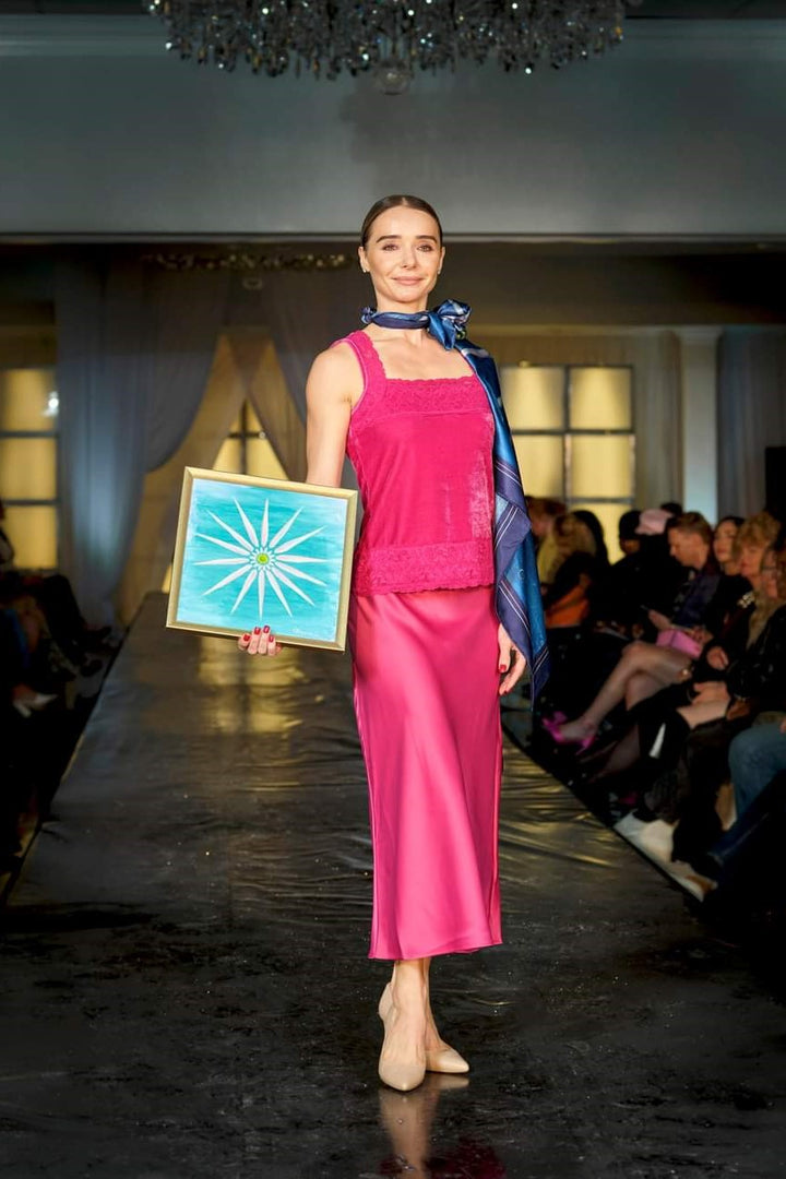 DAISY Mandala Pink Blue Designer Silk Scarf Art A Porte by Alesia Chaika
