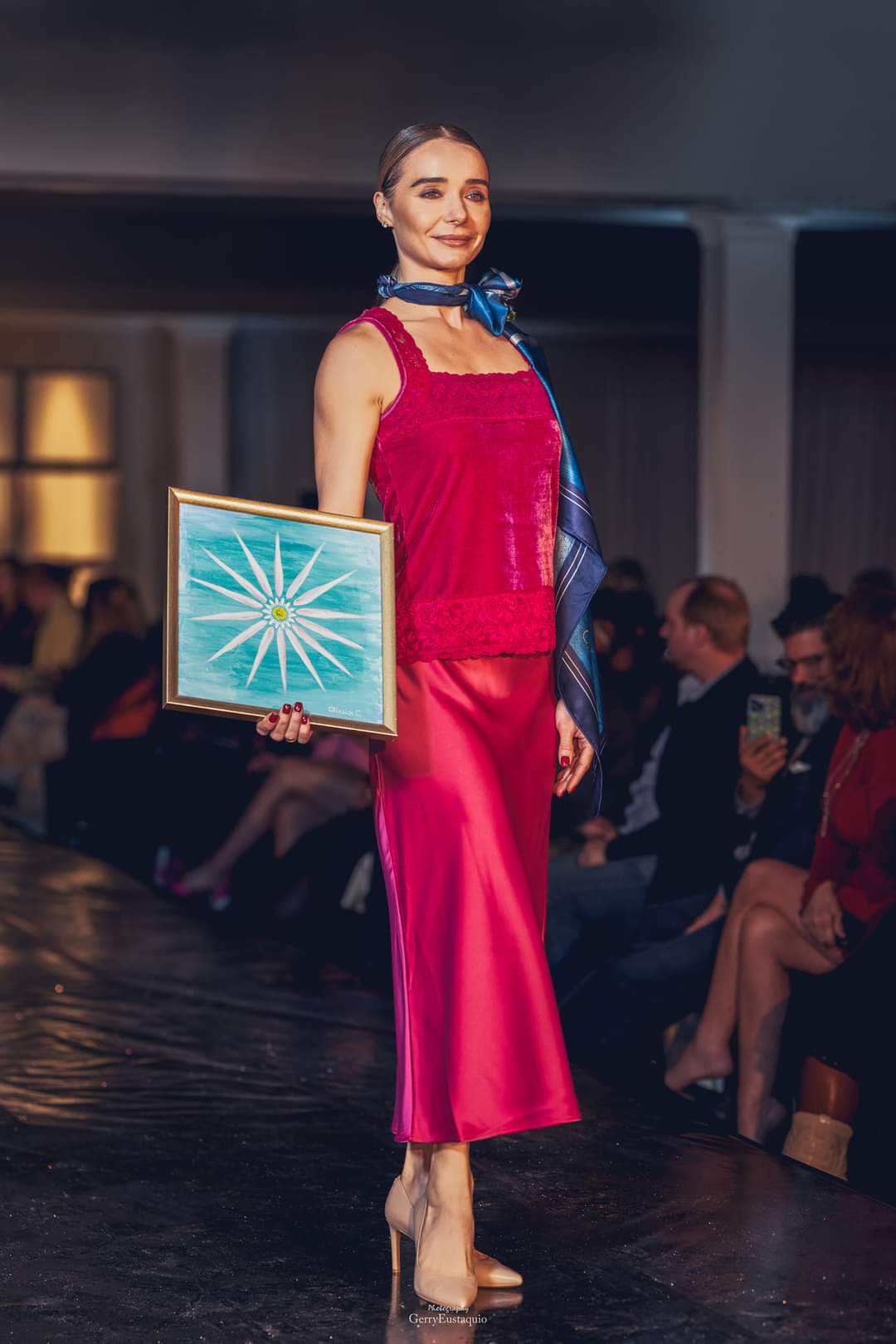DAISY Mandala Pink Blue Designer Silk Scarf Art A Porte by Alesia Chaika