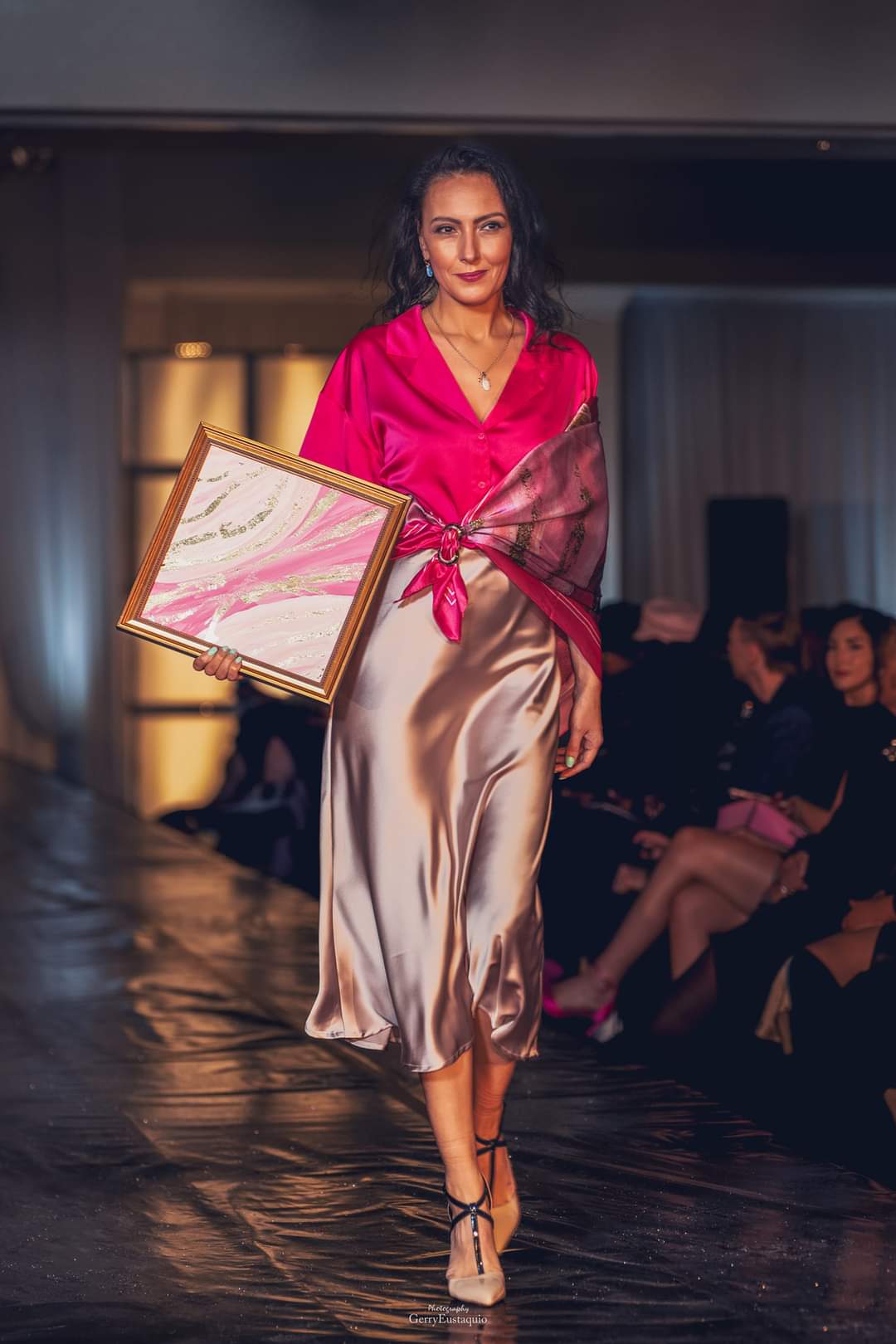 Pink GOLD LEAF ABSTRACT Art-A-Porte Designer 100% Silk Scarf by Alesia Chaika AlesiaC.com
