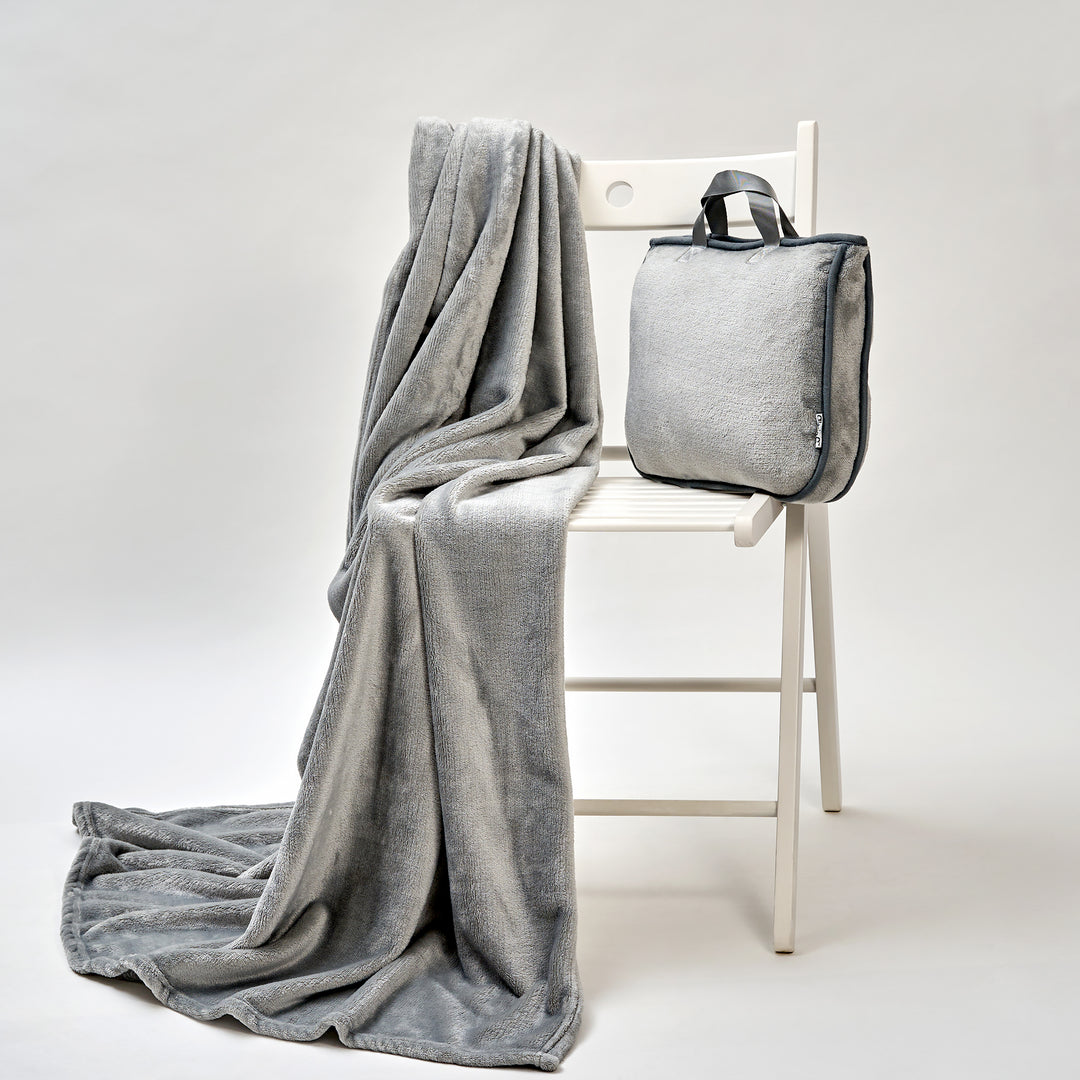 TRAVEL COZY 4-in-1 Blanket-Pillow-Bag Solid Velour Plush