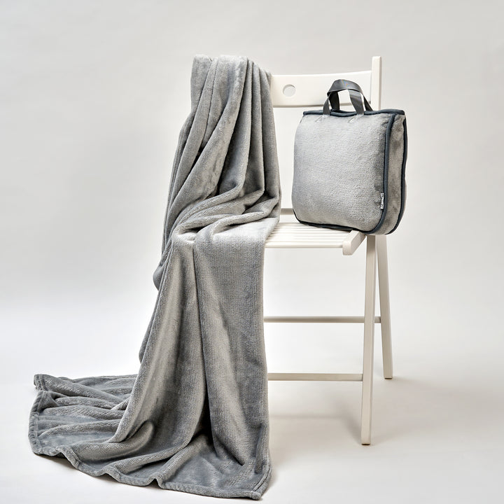 TRAVEL COZY 4-in-1 Blanket-Pillow-Bag Solid Velour Plush