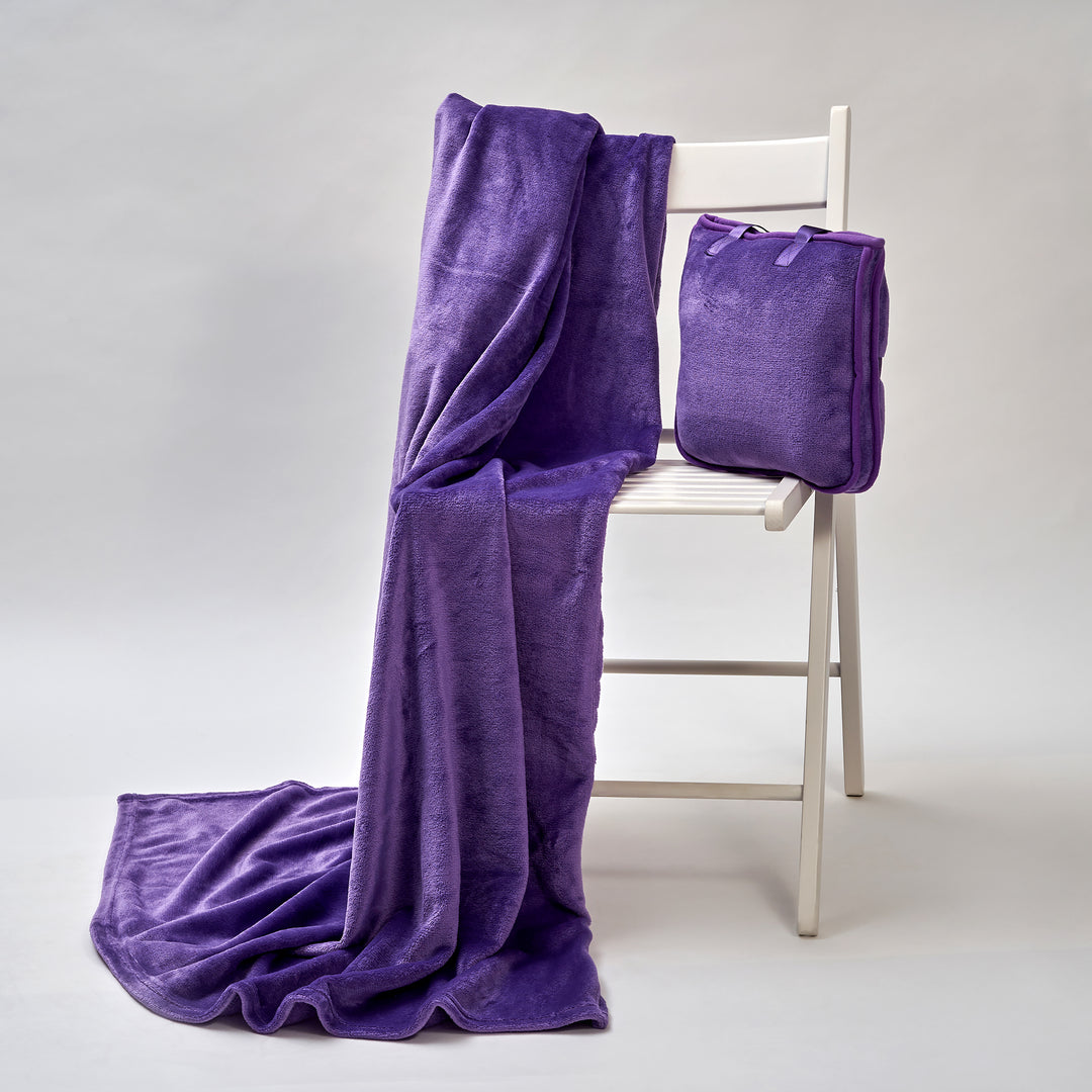 TRAVEL COZY 4-in-1 Blanket-Pillow-Bag Solid Velour Plush