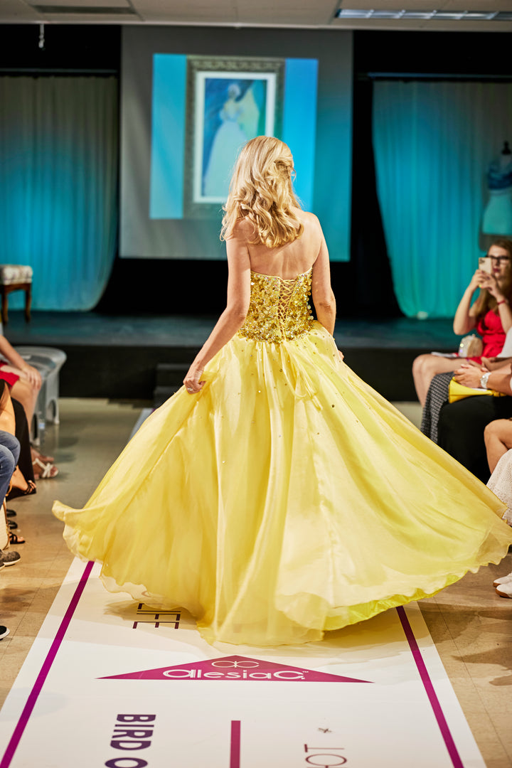 Yellow Organza Sequin Ball Gown Sunflower by Alesia Chaika