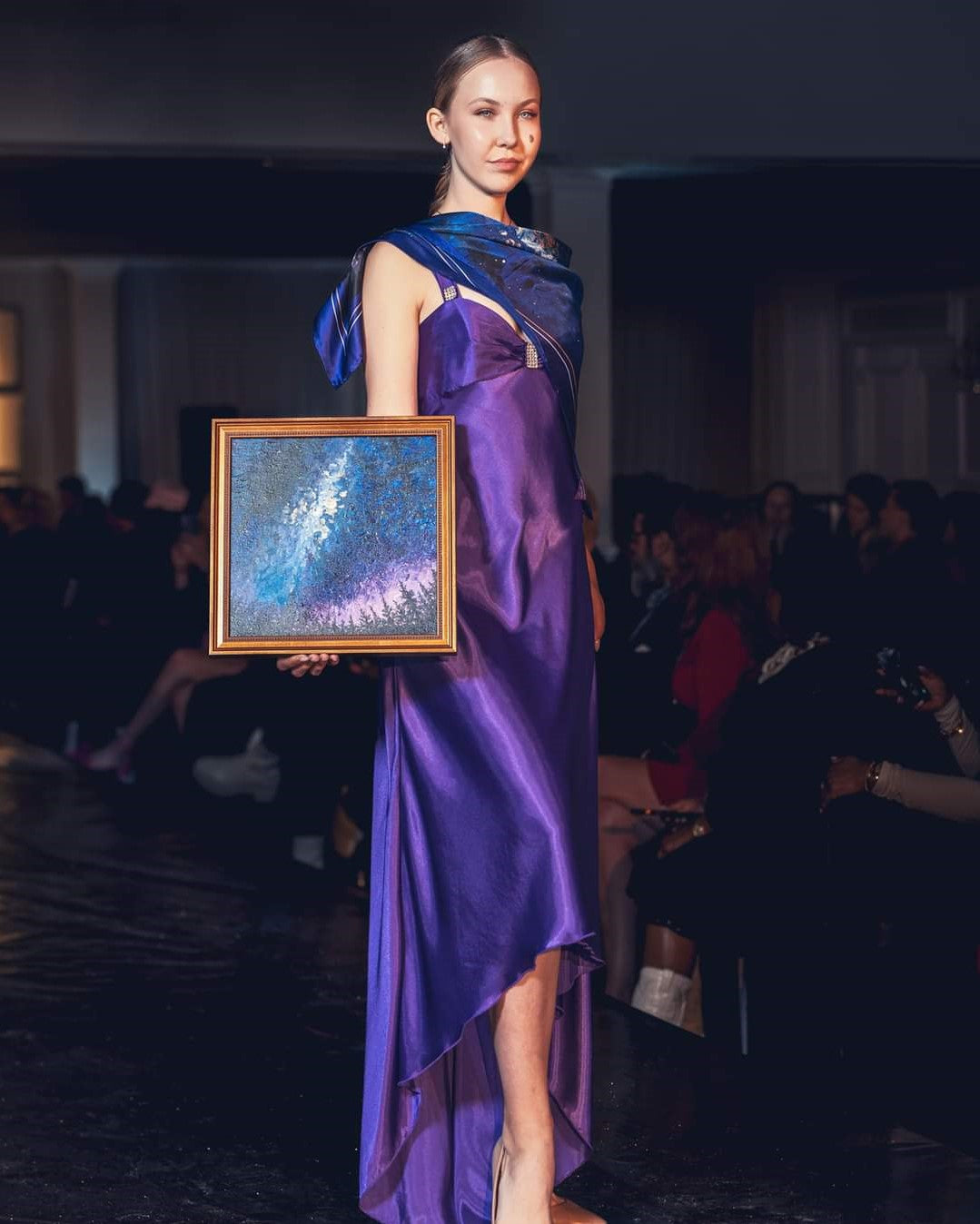 UNIVERSE MILKY WAY Designer Silk Scarf in Purple Royal Blue Art A Porte by Alesia Chaika AlesiaC.com
