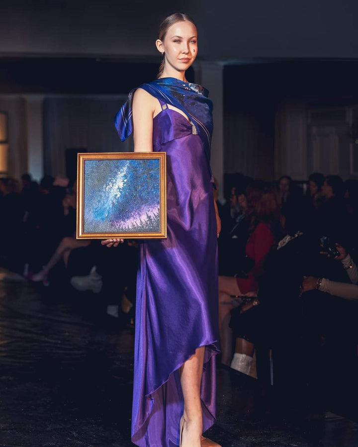 UNIVERSE MILKY WAY Designer Silk Scarf in Purple Royal Blue Art A Porte by Alesia Chaika AlesiaC.com