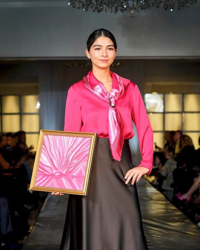 PINK LOVE 100% Silk Designer Scarf Pink Border Art A Porte by Alesia Chaika AlesiaC.com