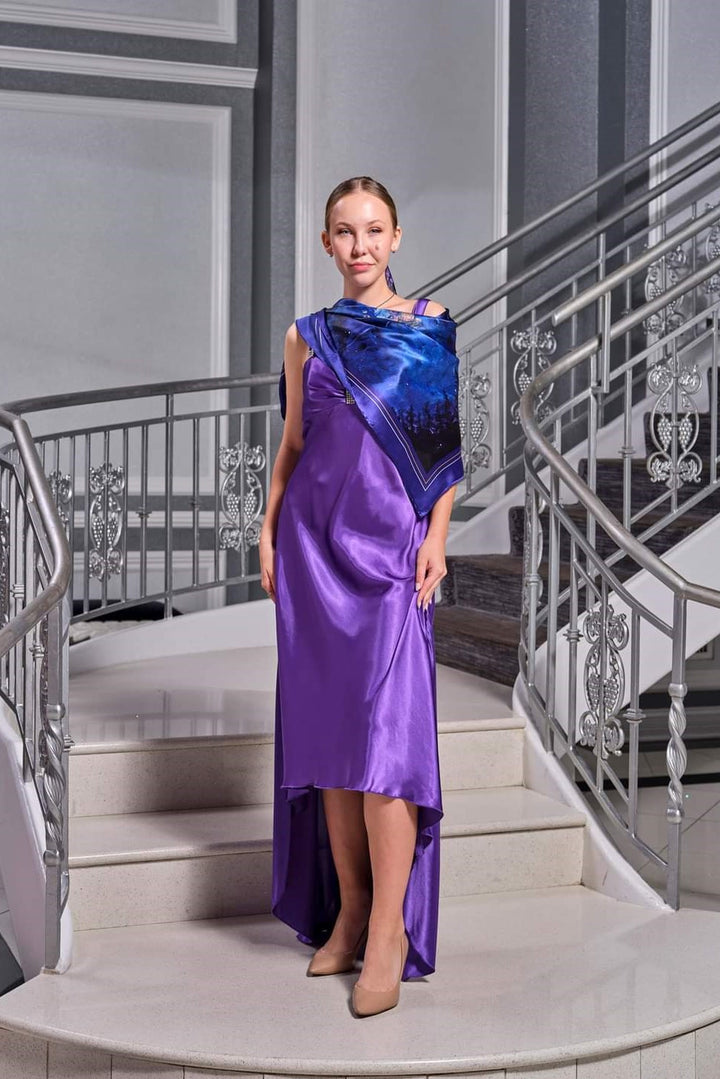 UNIVERSE MILKY WAY Designer Silk Scarf in Purple Royal Blue Art A Porte by Alesia Chaika AlesiaC.com