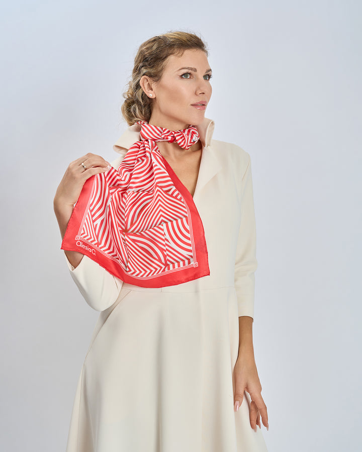 SLIM DANCE Mandala Silk Long Scarf – Red White