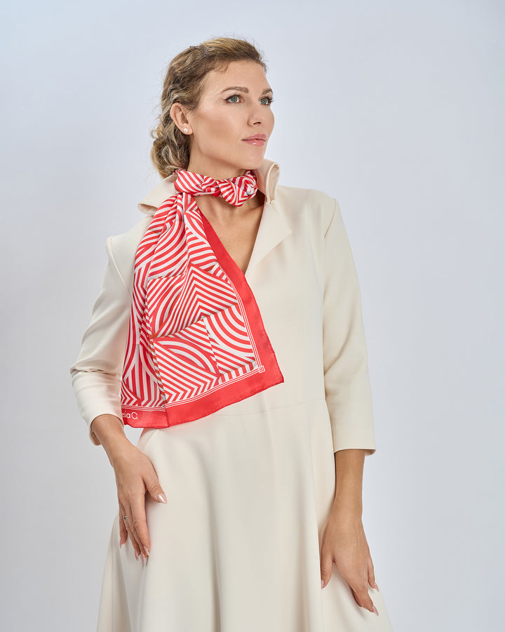 SLIM DANCE Mandala Silk Long Scarf – Red White