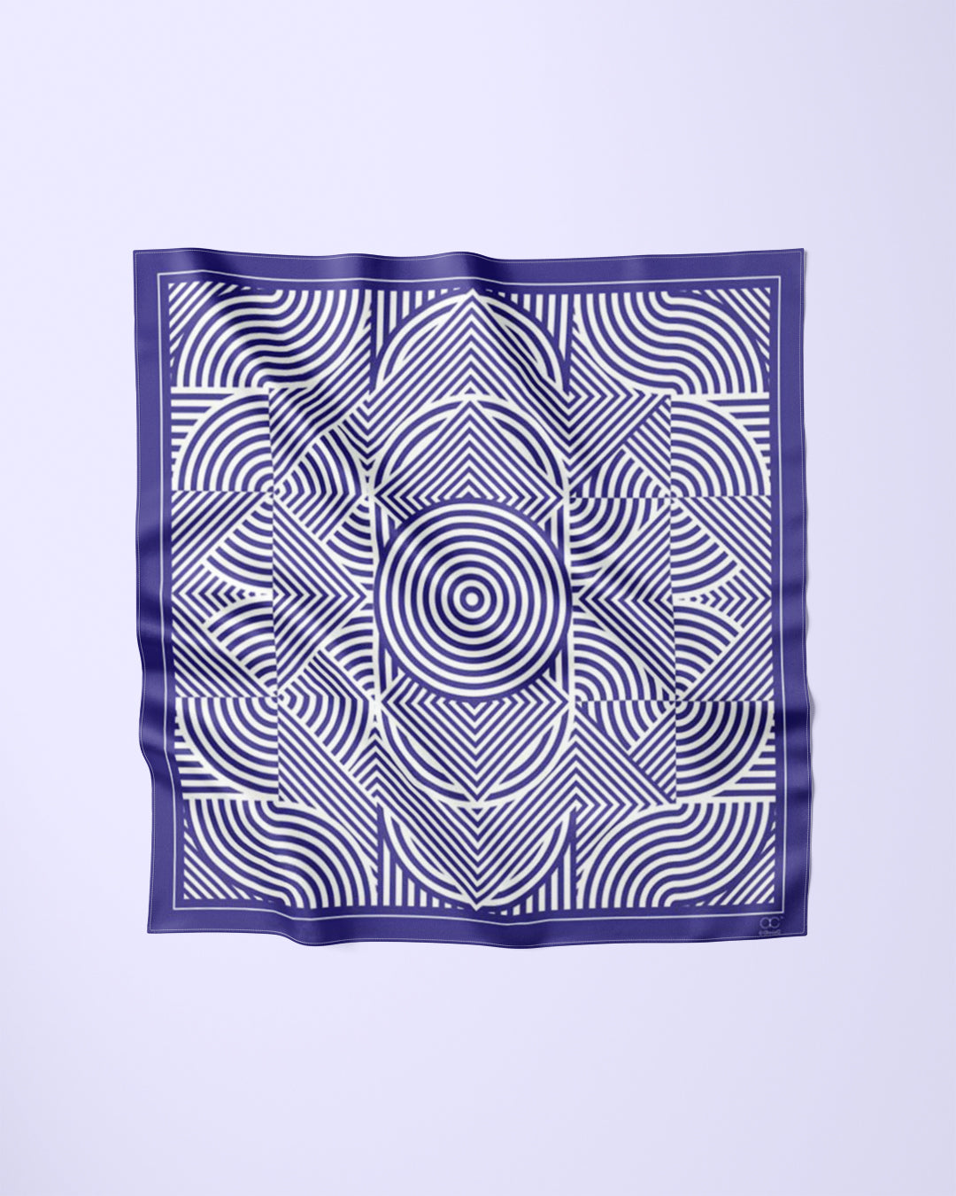 SLIM DANCE Mandala Silk Square Scarf – Dark Purple White Abstract Print by Alesia Chaika AlesiaC.com