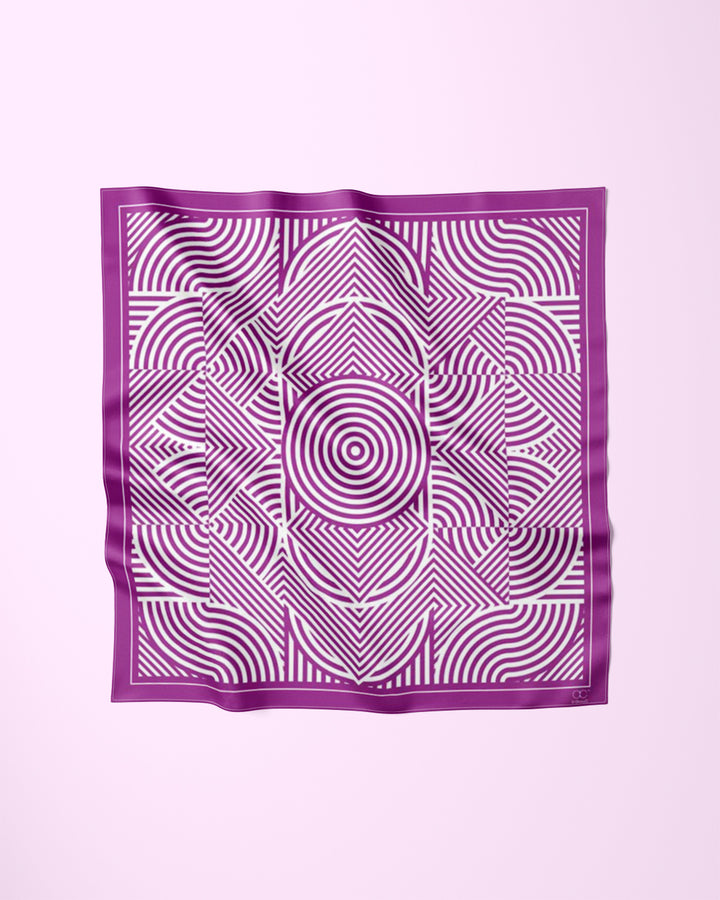 SLIM DANCE Mandala Silk Square Scarf – Purple Magenta White – Hand-Rolled Edges – Multiple Sizes