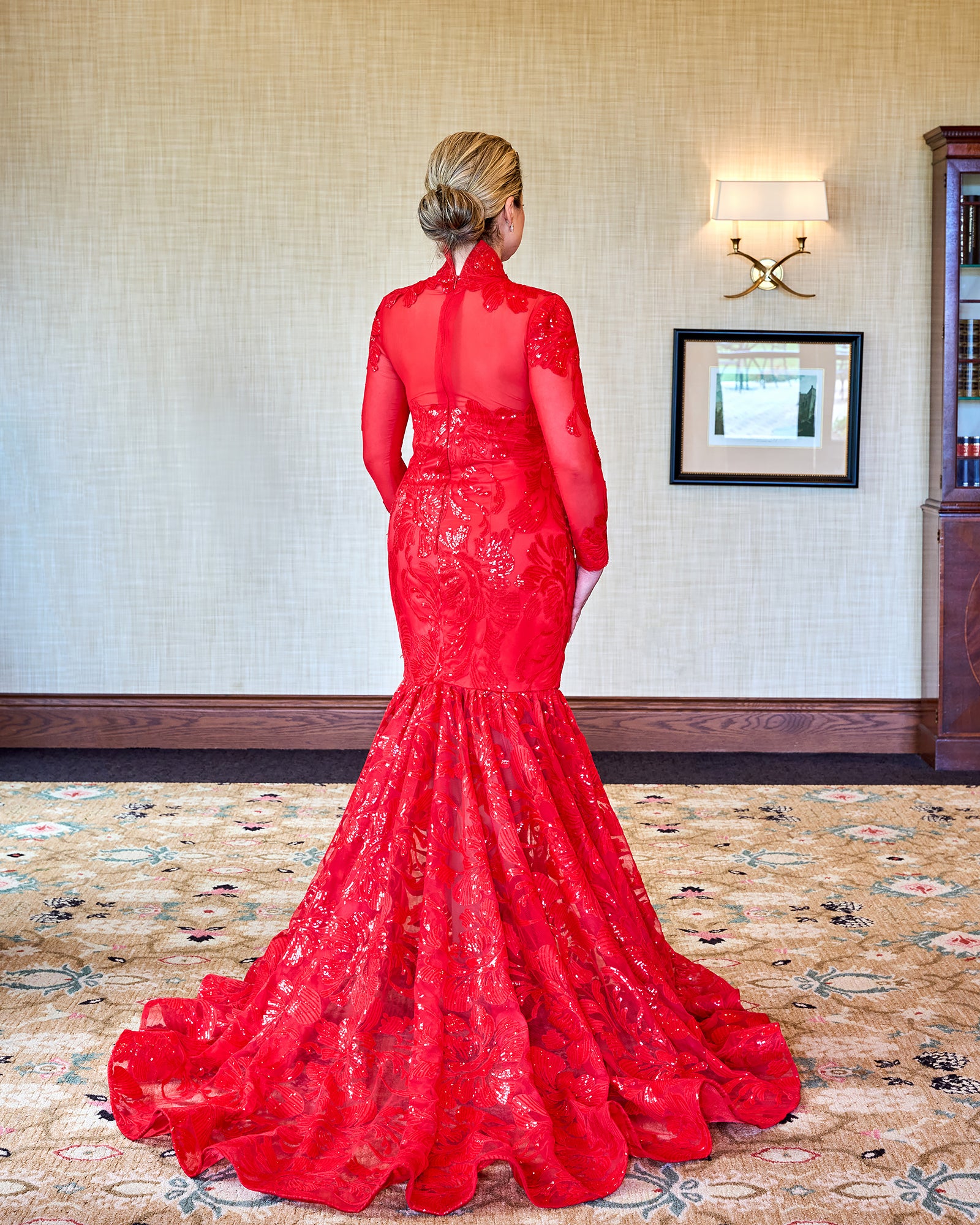 Red long sleeve mermaid dress on sale