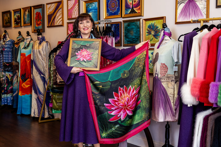 Amazon Water Lily Silk Scarf with Black Border – Alesia C. Art-A-Porte Collection