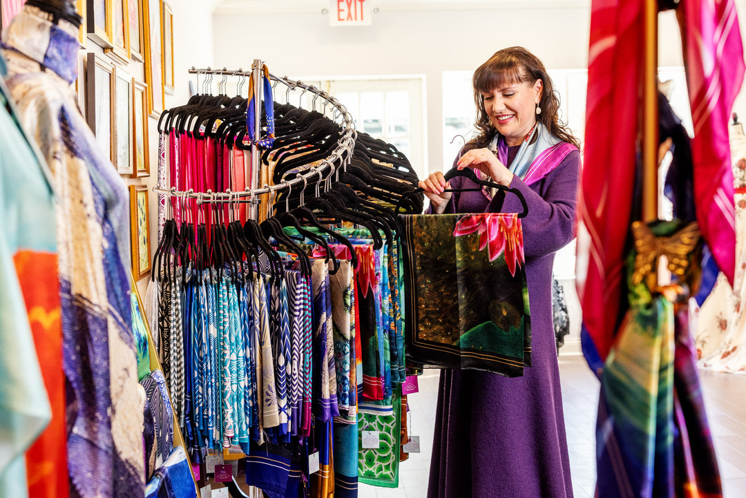 Amazon Water Lily Silk Scarf with Black Border – Alesia C. Art-A-Porte Collection