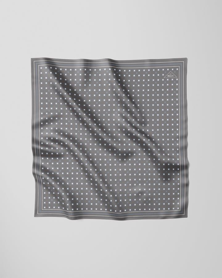 The Architectural Connection Light Gray and White Silk Pocket Square features a refined geometric square motif inspired by the iconic white coffered ceiling of the Field Museum’s Stanley Field Hall. Created from original digital artwork by Chicago-based artist and fashion designer Alesia Chaika in 2013, the design reflects her fascination with architectural harmony and timeless elegance, translated onto pure silk through enduring print techniques. A coffered ceiling is a classic architectural design 