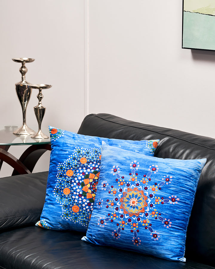 Alesia MANDALA DREAM Dot Art Decorative Throw Pillow In Blue Orange