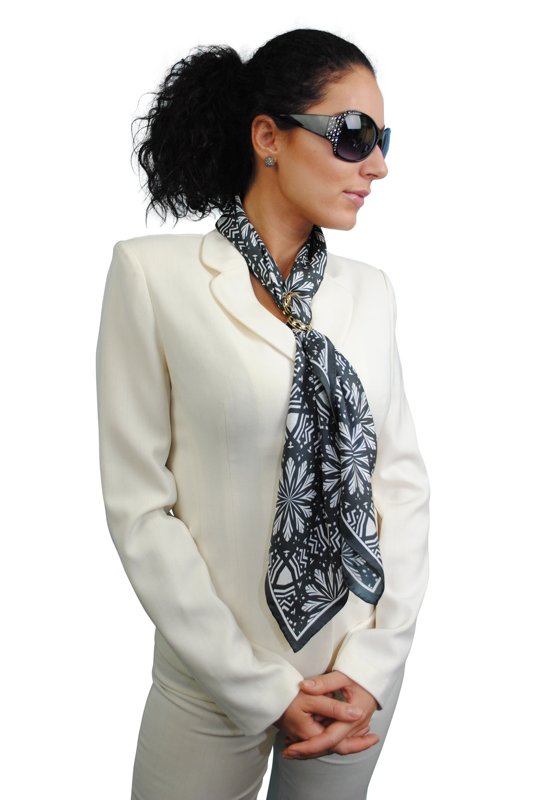 Aster Mandala Silk Scarf in Black and White – Alesia C. Mandala Collection
