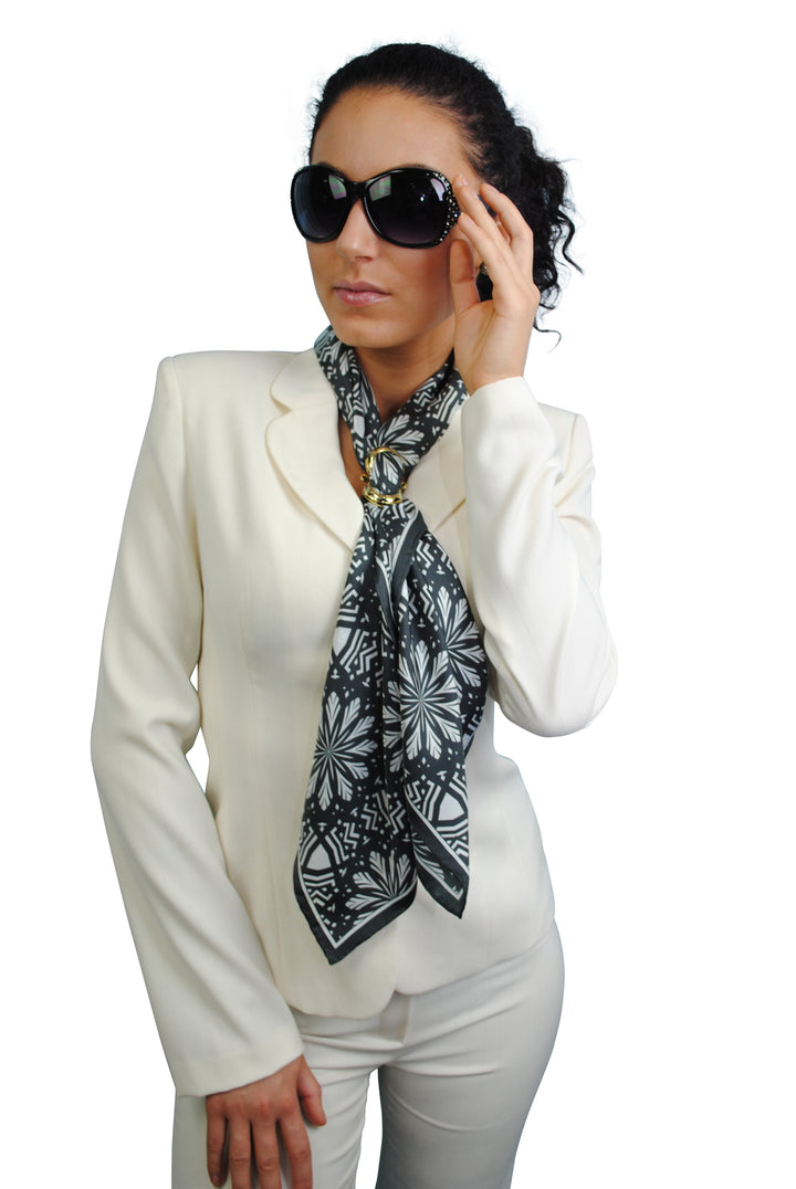 Aster Mandala Silk Scarf in Black and White – Alesia C. Mandala Collection