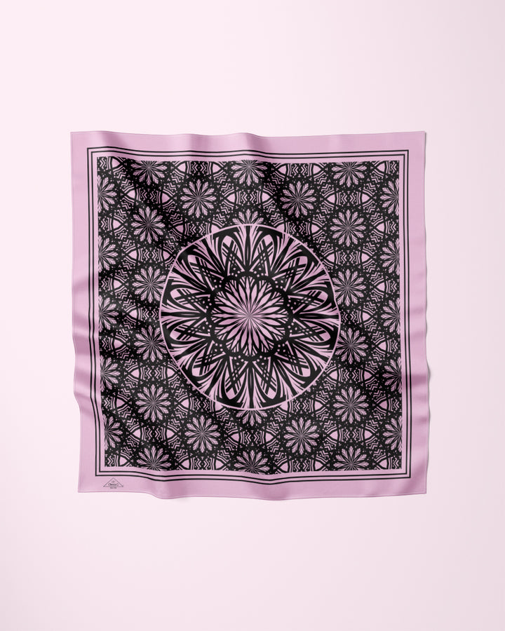 BLACK PINK SERENITY Mandala Designer Silk Scarf Pink White by Alesia Chaika