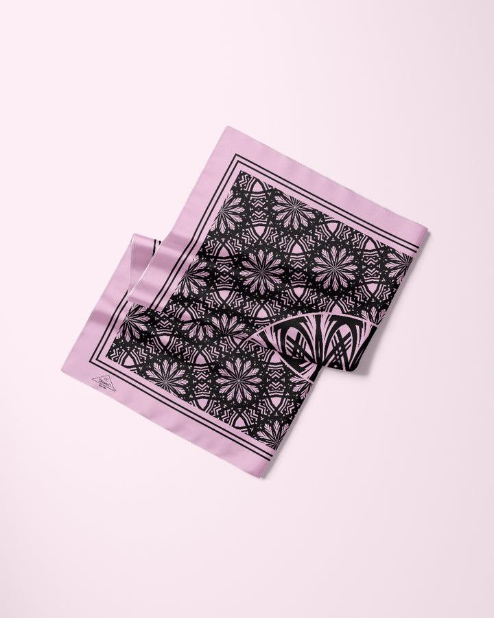 BLACK PINK SERENITY Mandala Designer Silk Scarf Pink White by Alesia Chaika