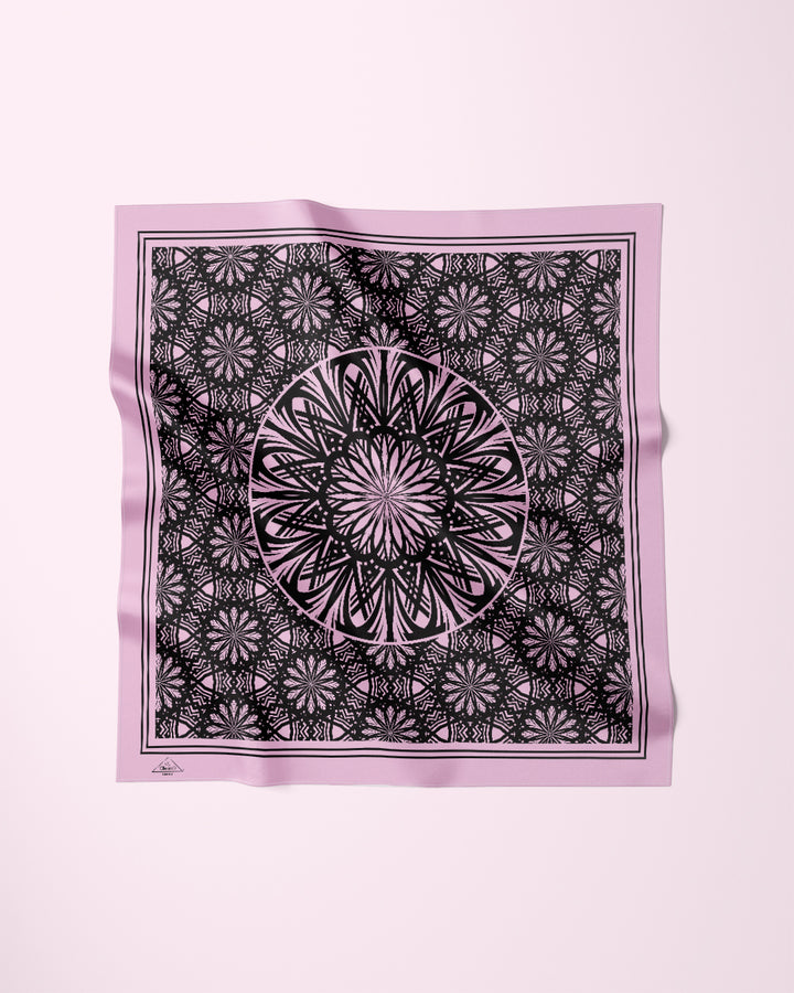 BLACK PINK SERENITY Mandala Designer Silk Scarf Pink White by Alesia Chaika
