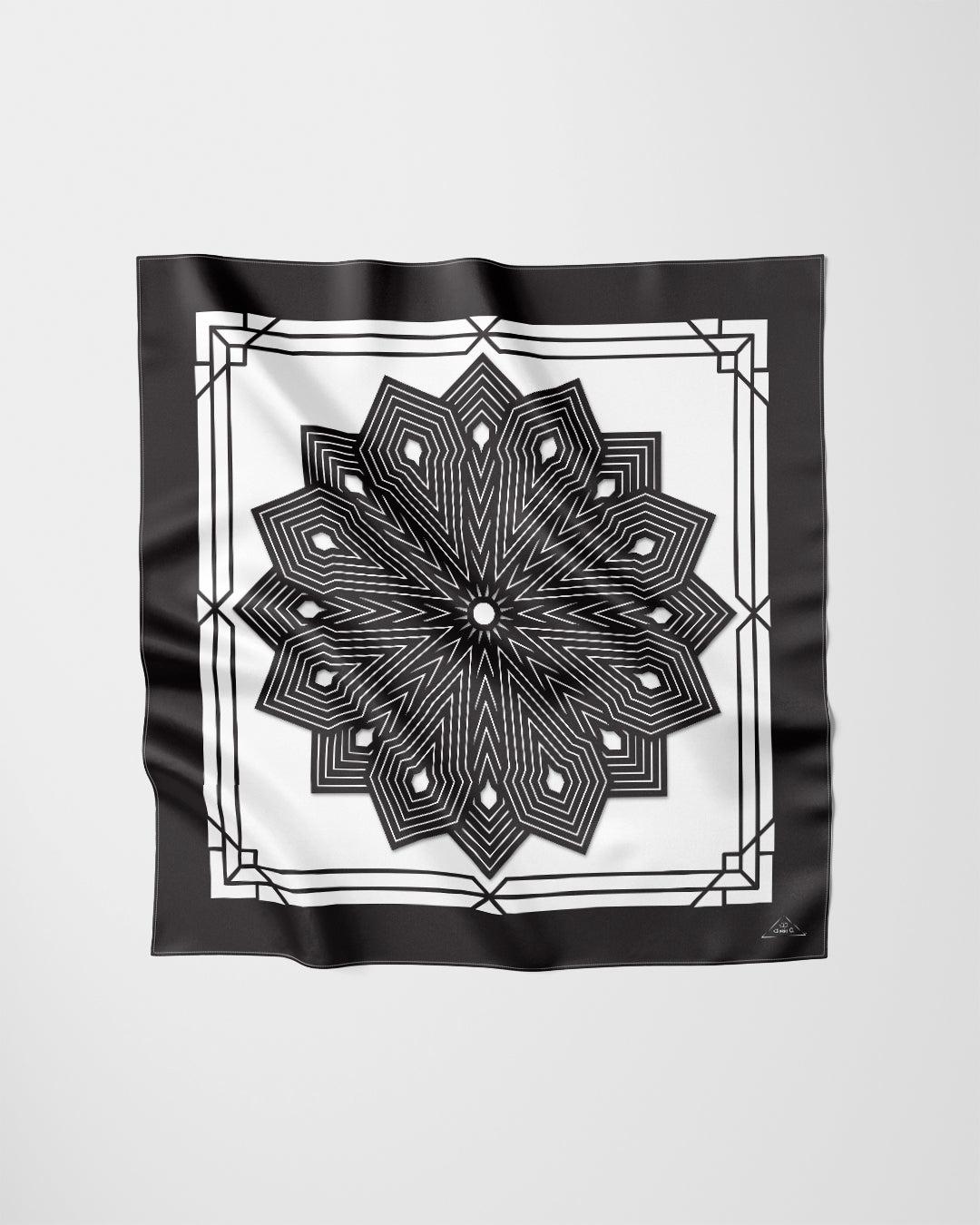 BLACK WHITE SUMATRA Mandala Designer Silk Pocket Square 12x12 Alesia Chaika