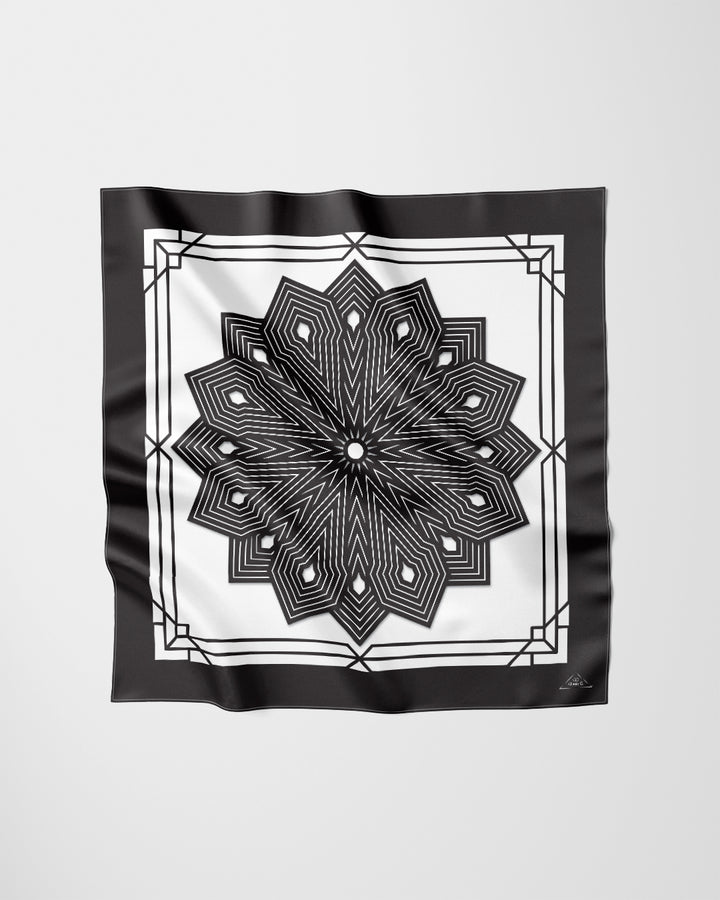 BLACK WHITE SUMATRA Mandala Designer Silk Pocket Square 12x12 Alesia Chaika