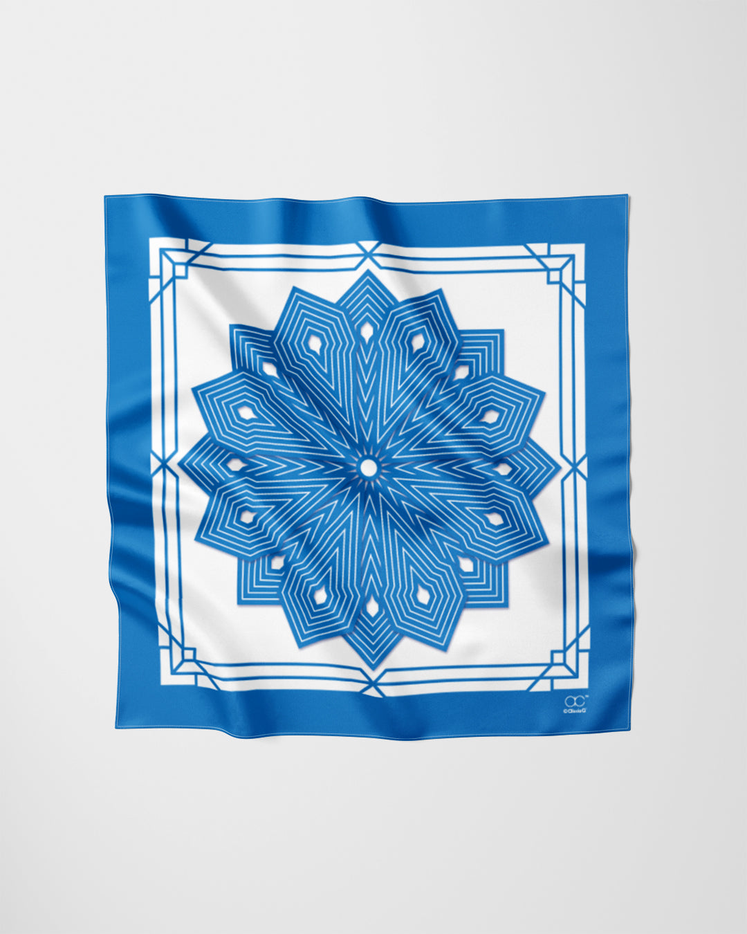 Blue White SUMATRA Mandala Silk Pocket Square 12x12 by Alesia Chaika