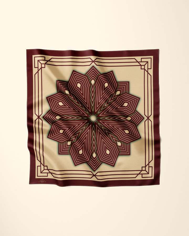 BROWN BEIGE SUMATRA Mandala Designer Silk Scarf by Alesia Chaika