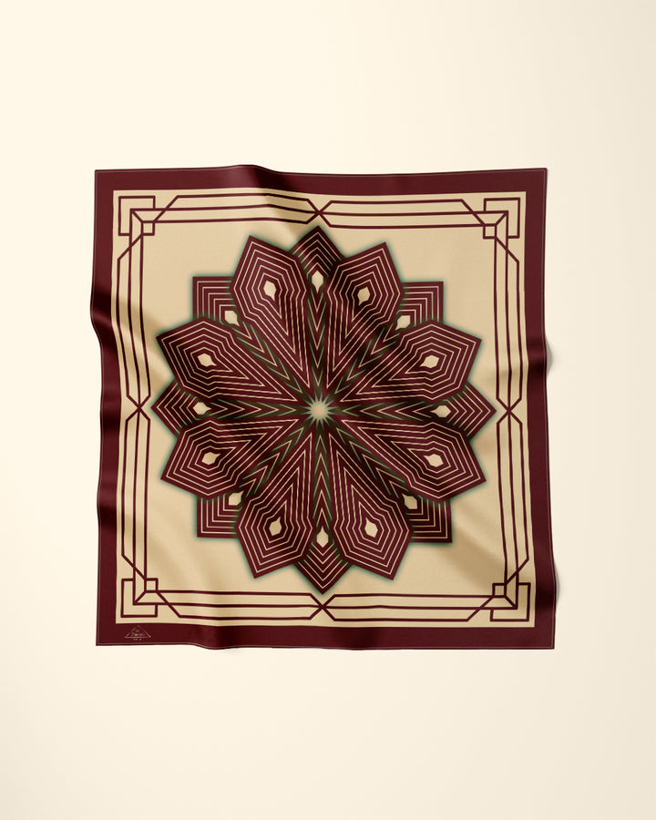 BROWN BEIGE SUMATRA Mandala Designer Silk Scarf by Alesia Chaika