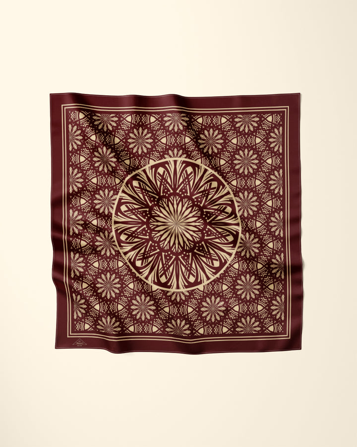 BROWN GOLD SERENITY Mandala Designer Silk Scarf by Alesia Chaika