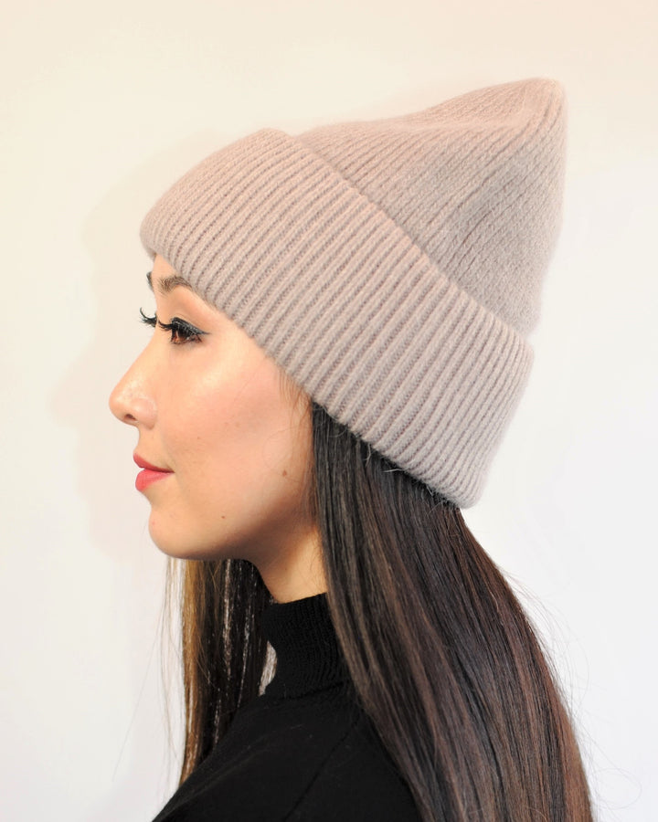 ANGORA BEANIE Wool Knit Hat With Double Cuff