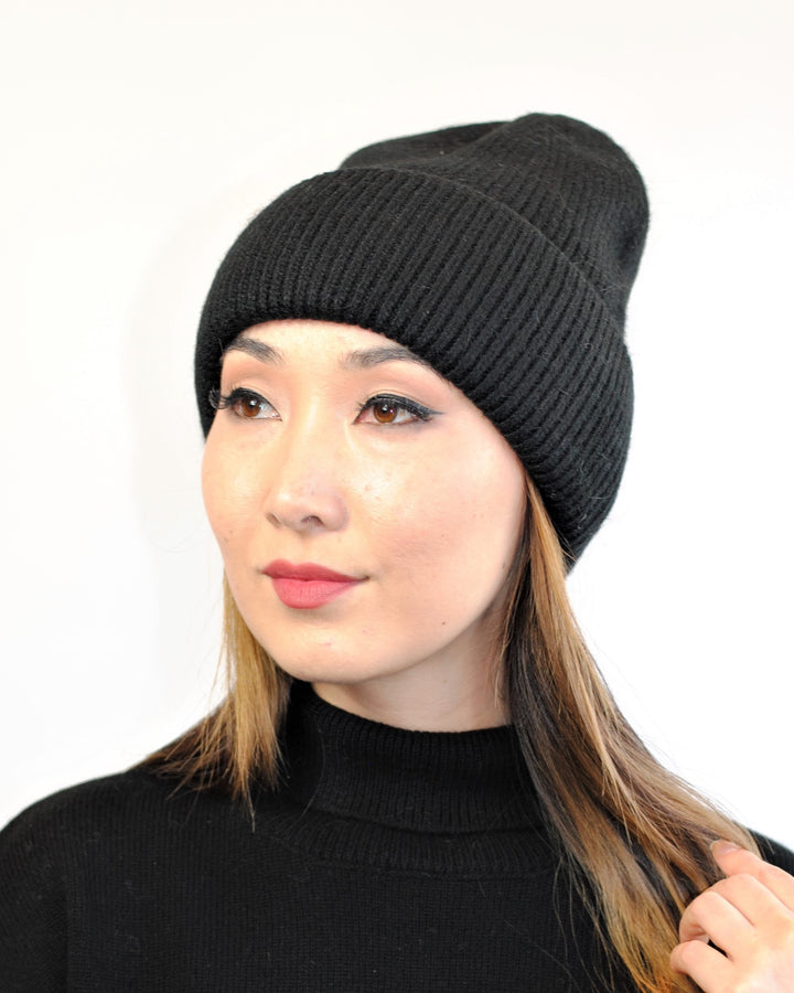 ANGORA BEANIE Wool Knit Hat With Double Cuff