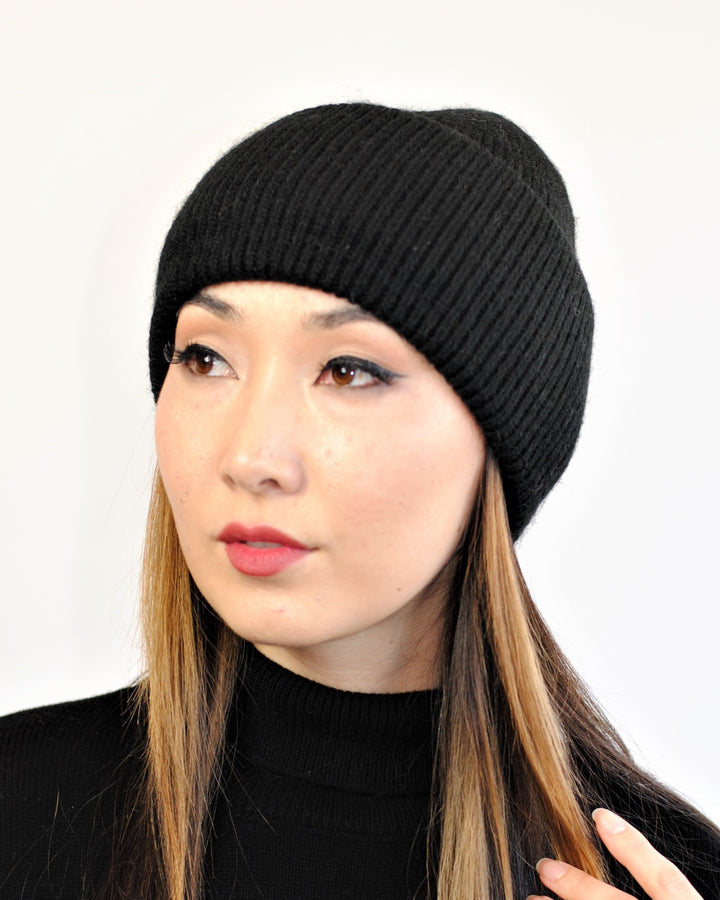 ANGORA BEANIE Wool Knit Hat With Double Cuff