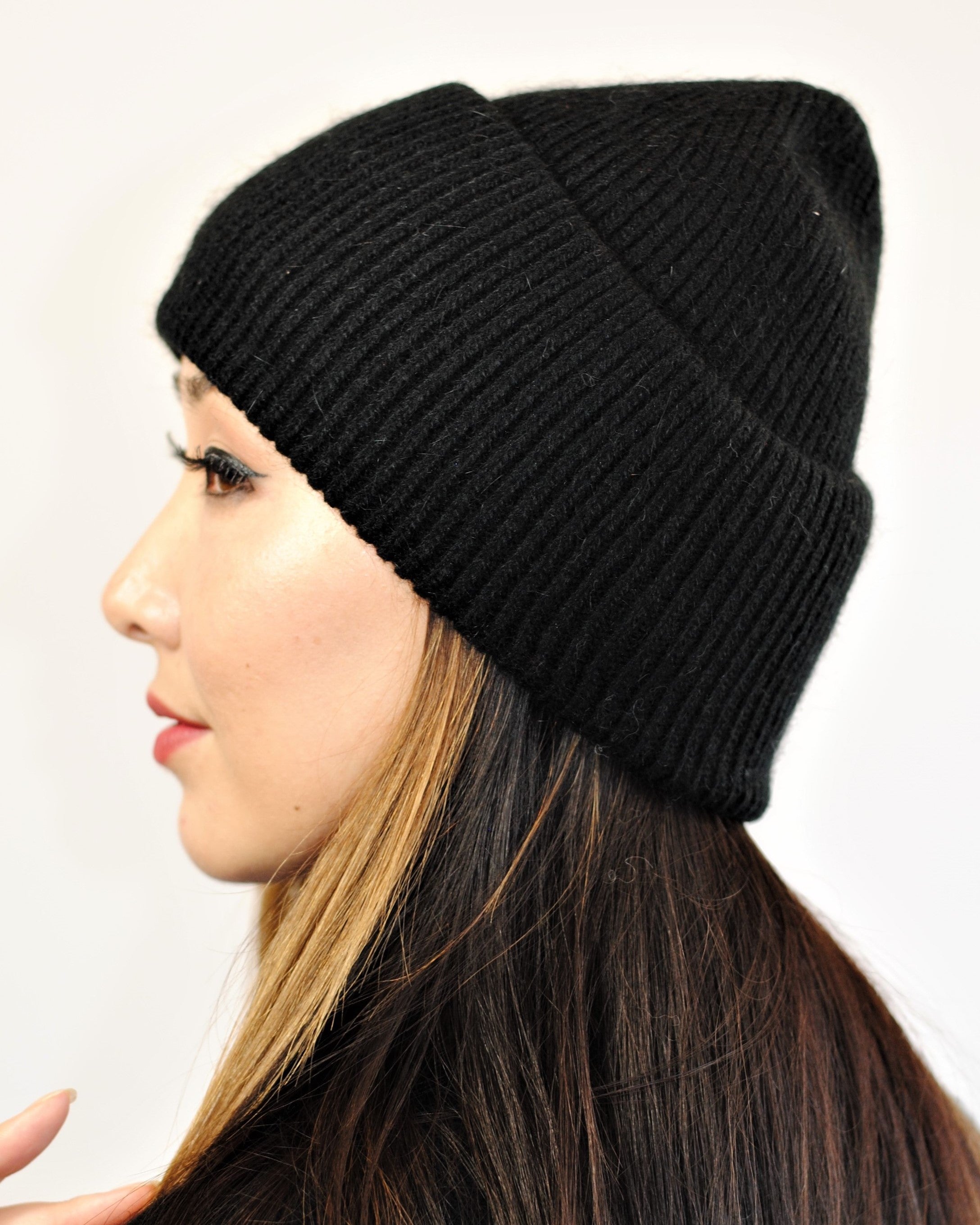 Angora Wool Beanie Hat – Double Cuff, One Size – Alesia C