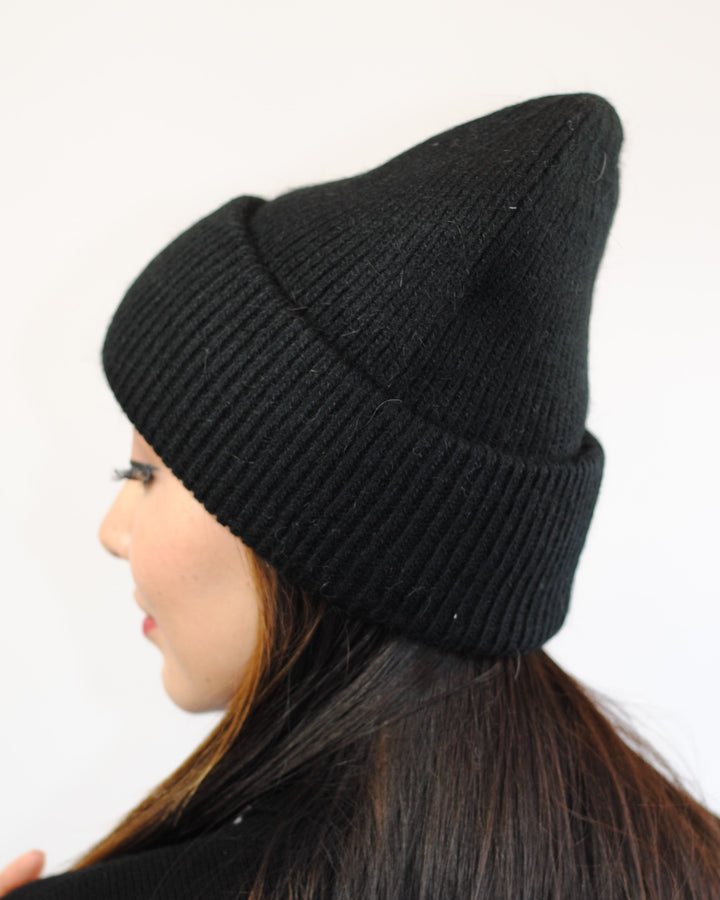 ANGORA BEANIE Wool Knit Hat With Double Cuff