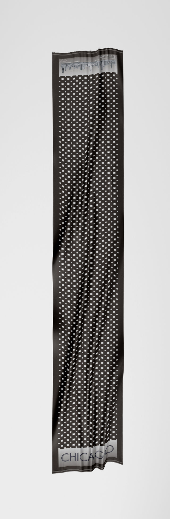 Chicago Harbor Lighthouse Skyline Double-Sided Silk Scarf – Long Rectangle – Black and White