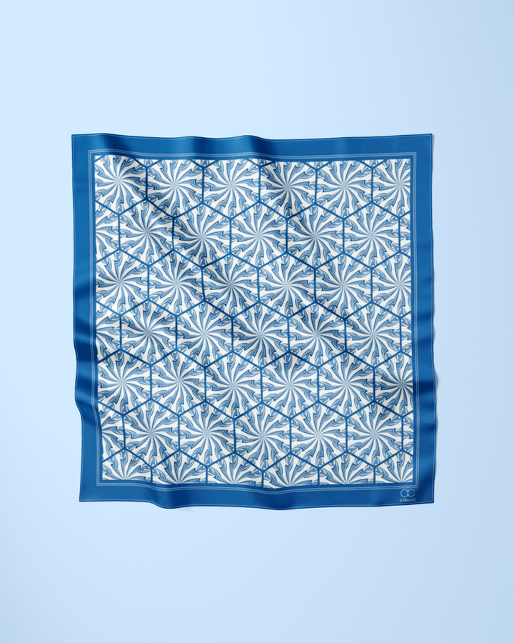 Blue White DANDELION SNOW Snowflakes Designer Pure Silk Scarf Black White AlesiaC.com